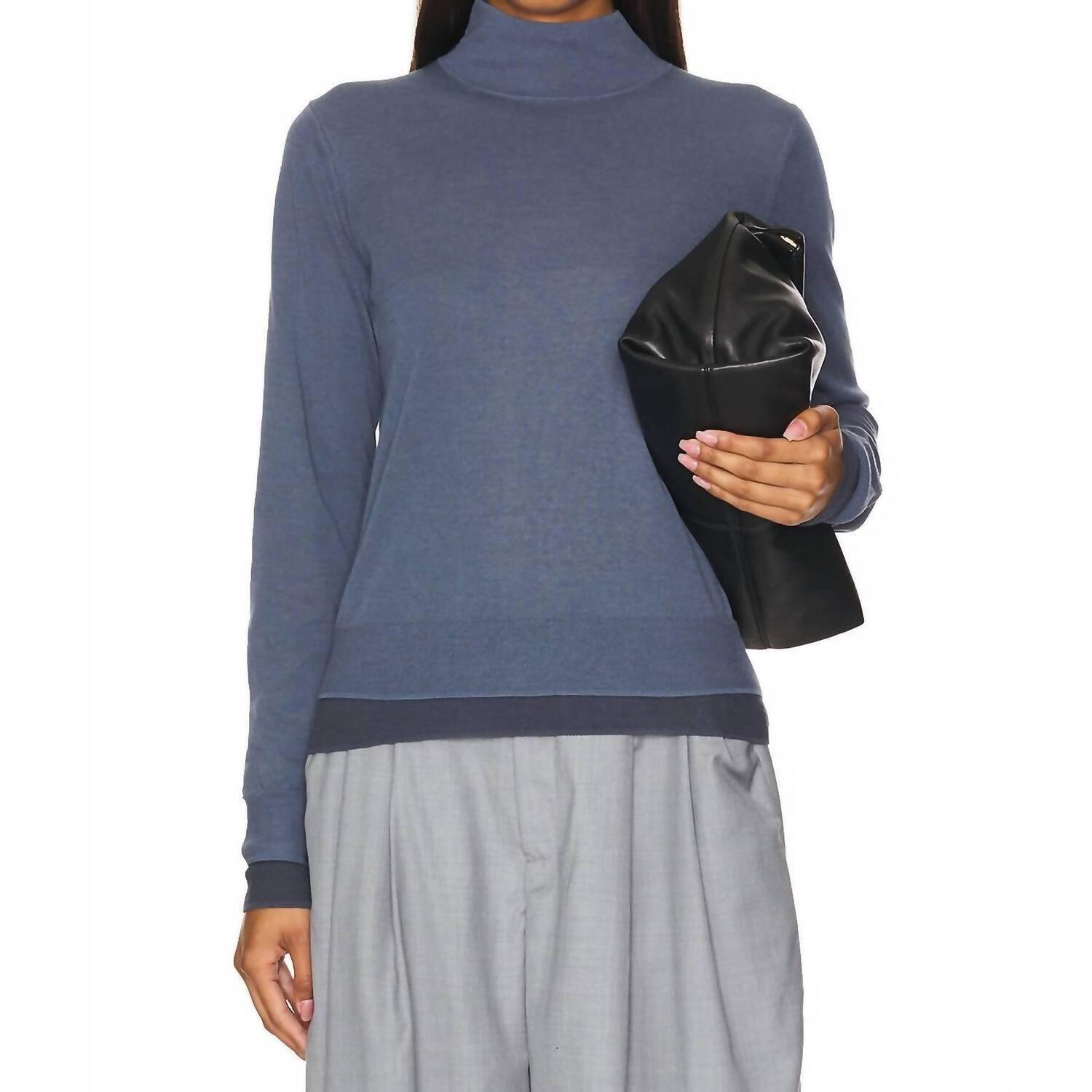 New Vince Double Layer Turtle Neck Top In Iris Water/Dark Water